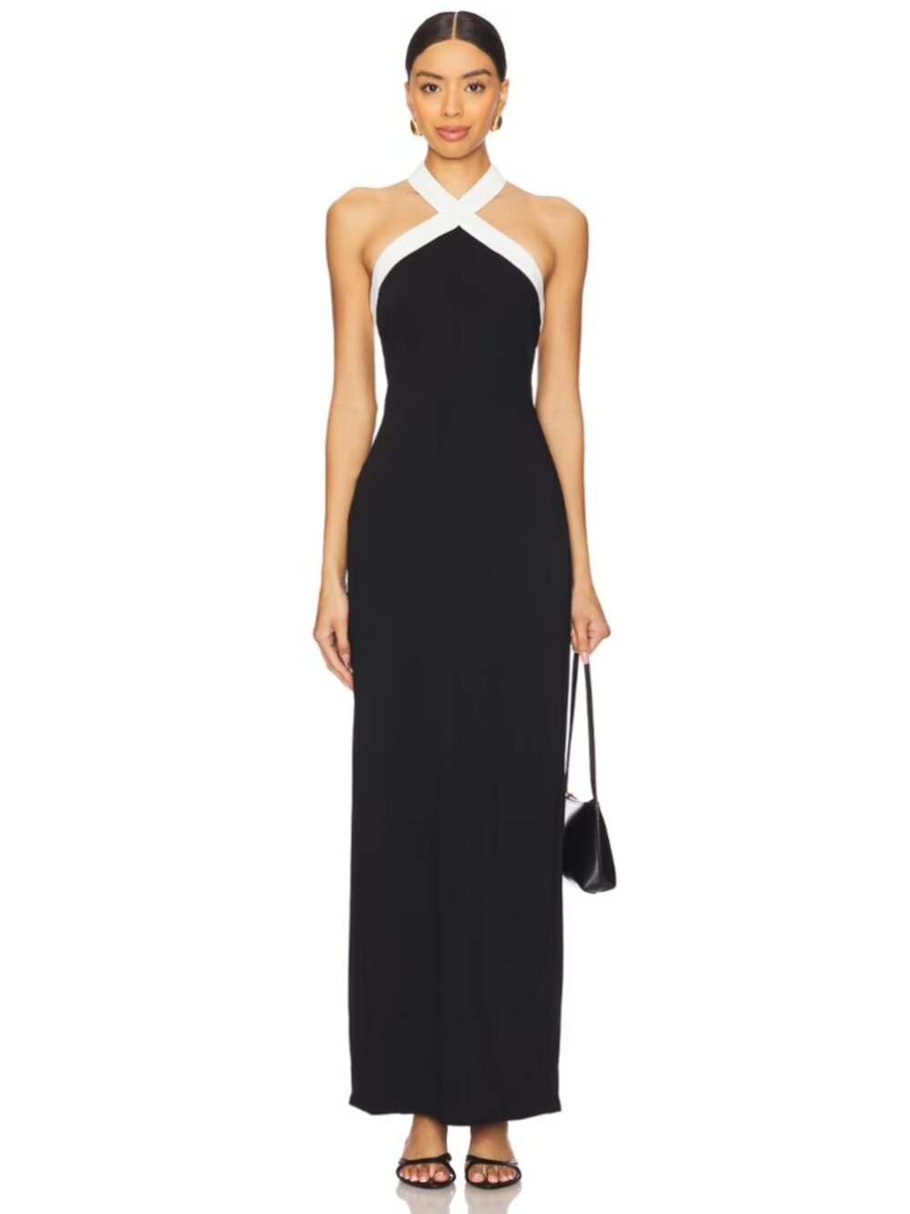 NWT Superdown Laurien Cross Front Halter Maxi Dress Black White Medium